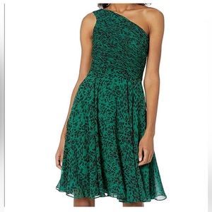 Halston green leopard dress